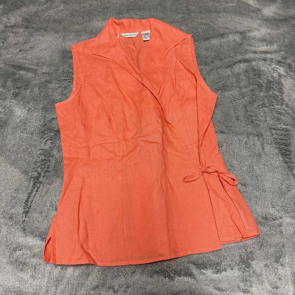 Richard Malcolm Womens Orange 100% Irish Linen Button-Up Sleeveless Vest Size S